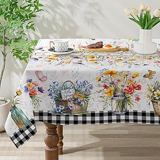 Spring Square Tablecloth 52x52 Inches, Flower Vase