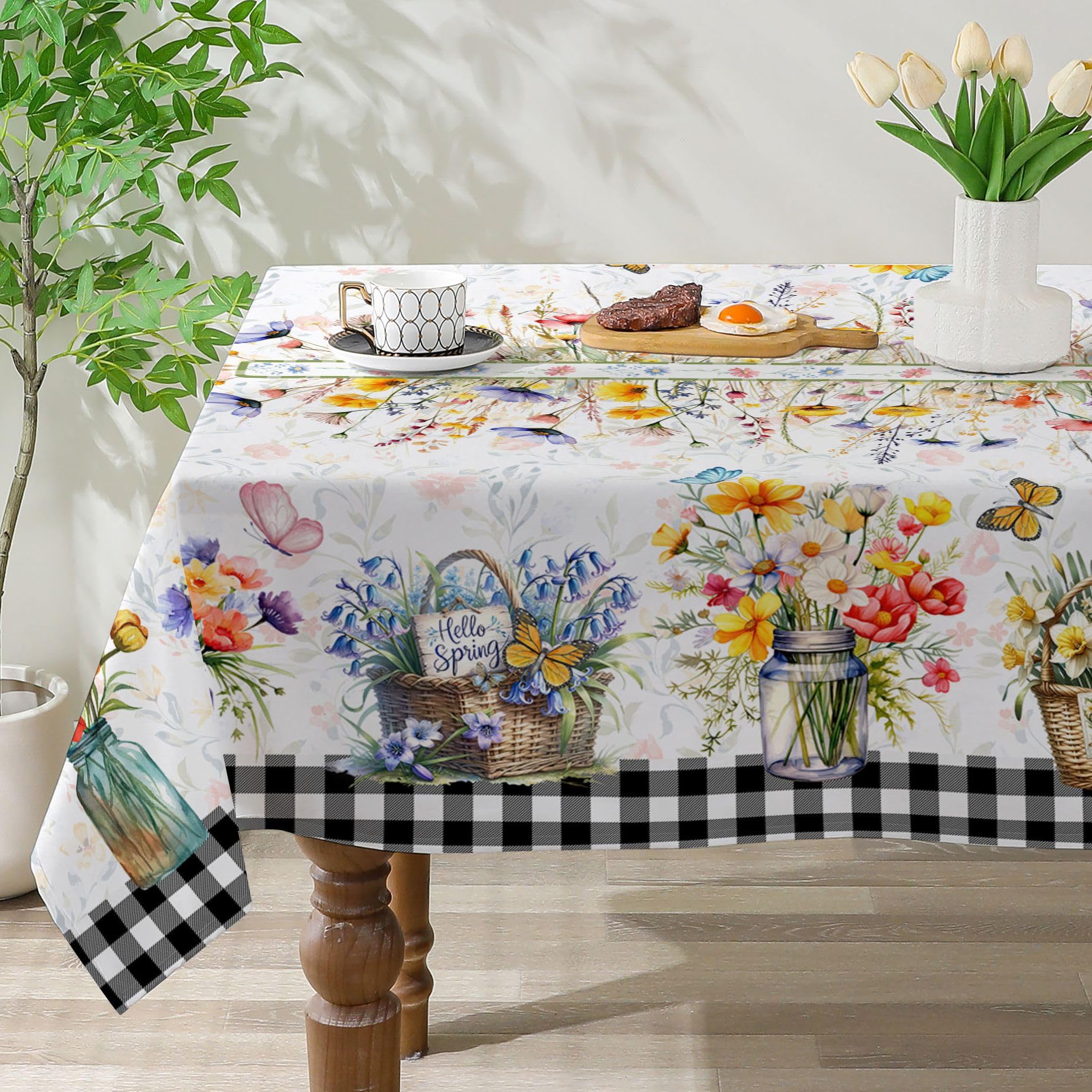 Spring Square Tablecloth 52x52 Inches, Flower Vase