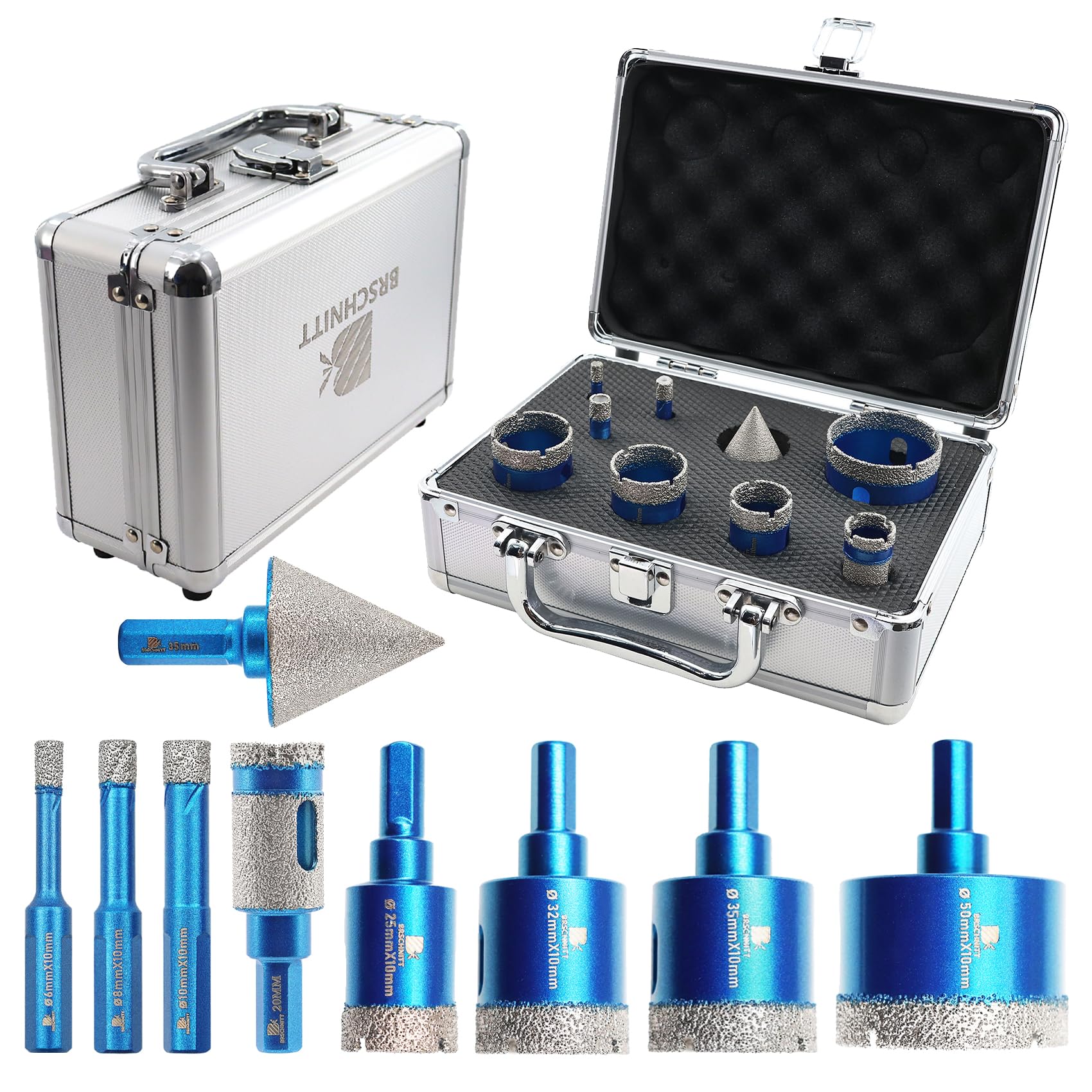 Diamond Core Drill Bit Set - BRSCHNITT Diamond Hole Saw Kit for Porcelain Tile C