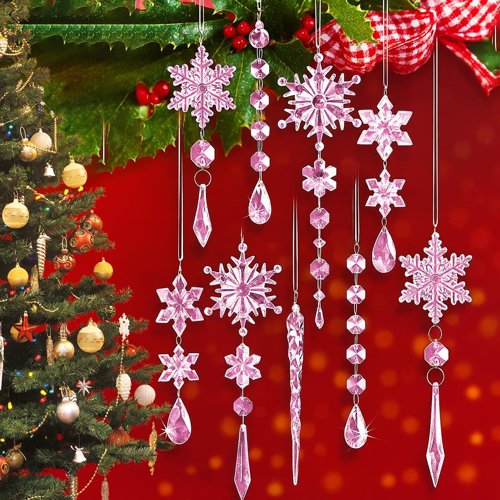 10 Pack Crystal Christmas Tree Pendants - Clear Crystal Hanging Ornaments for Tree Decoration, Sparkling Droplets for Winter Parties, Decorations in the Land of the
