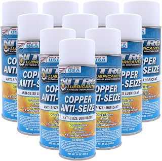 Nitro Lubricants High-Temp Copper Anti-Seize Spray Lubricant 14 oz (10-Pk) | Prevents seizing, galling, and corrosion on nuts, bolts, studs, bearings, and slides. High-temp formula. 10-pack.