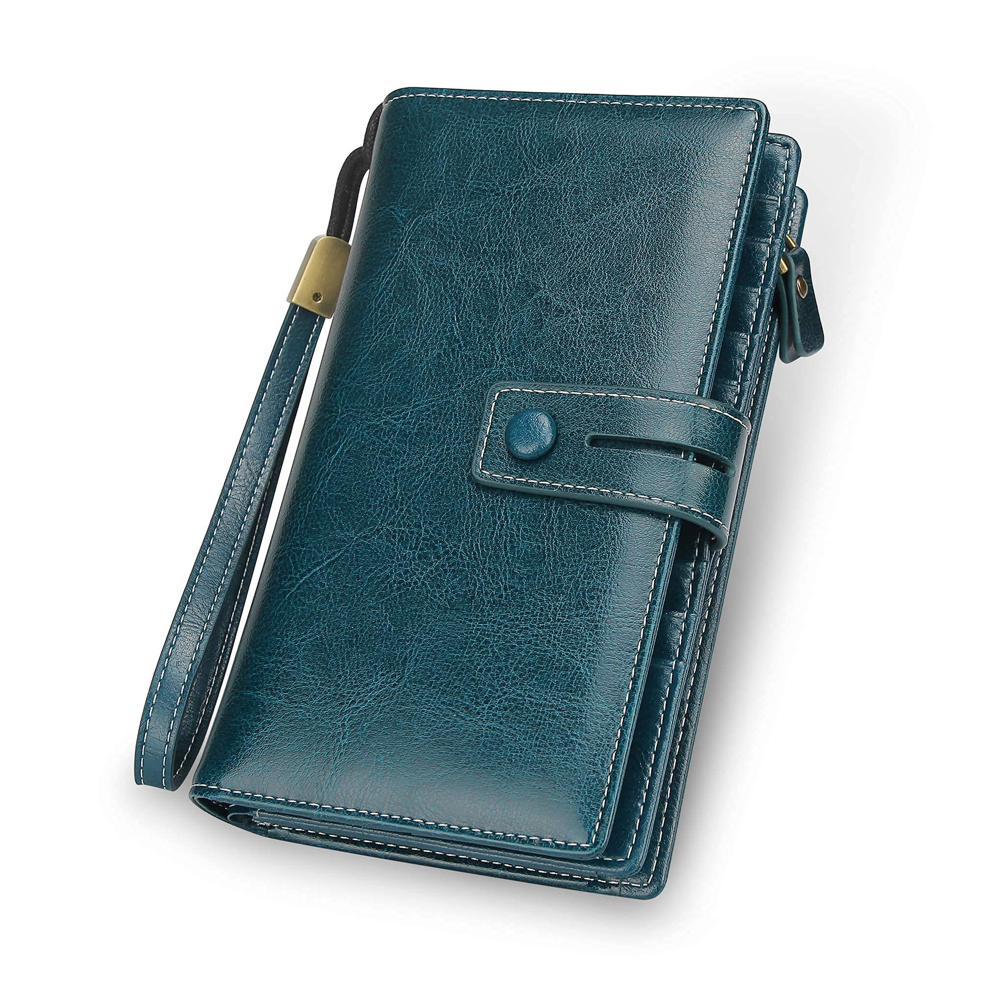 FT FUNTOR Women's Big Fat RFID Blocking Wallet Leather Zip Around Clutch Large P