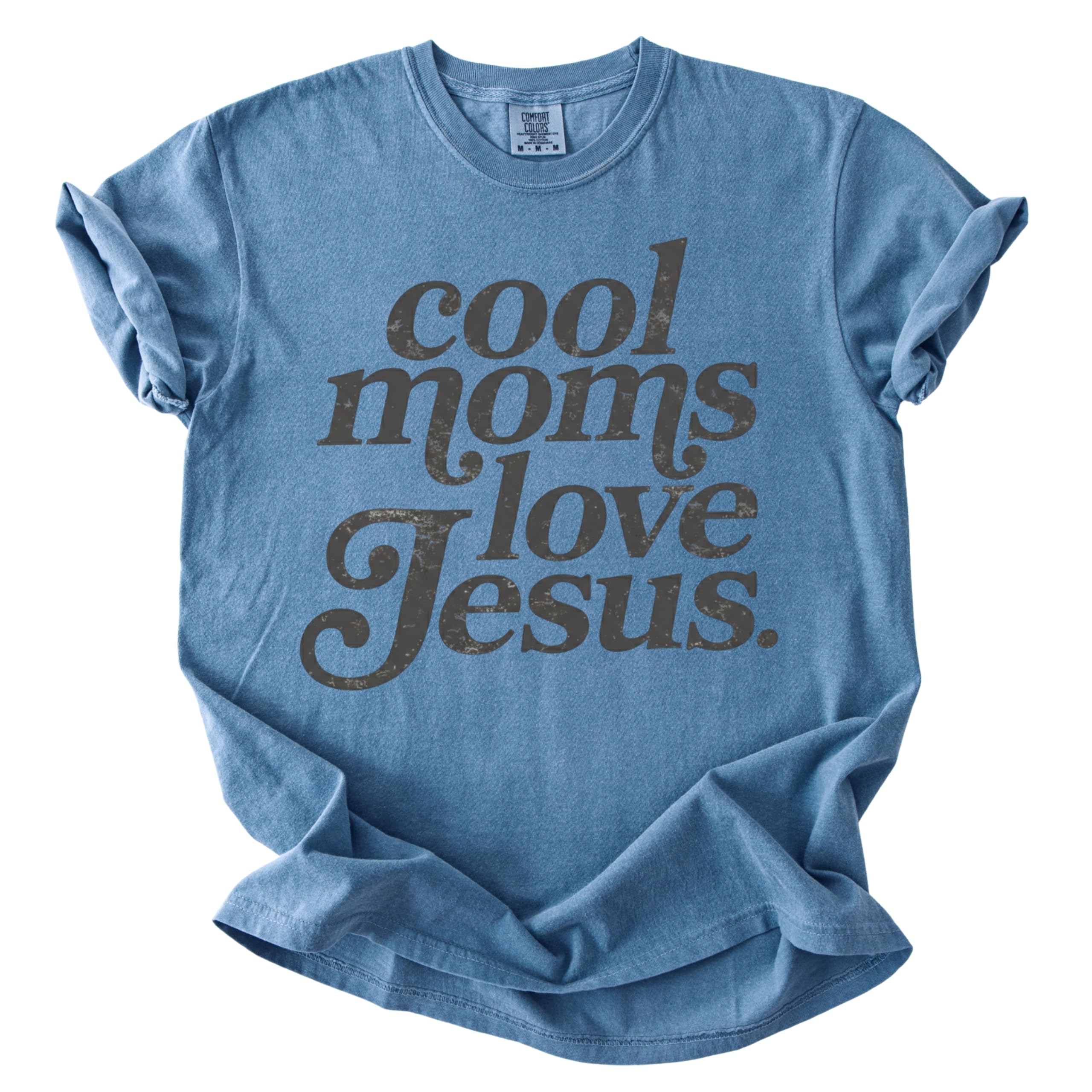 FITIN Cool Moms Love Jesus Comfort Colors T-Shirt, Distressed Faith Graphic Tee,