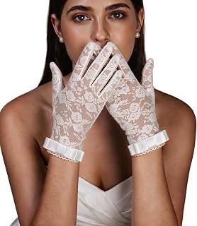 Gants en dentelle pour femme avec nœud court floral, thé, mariage, cosplay, soirée