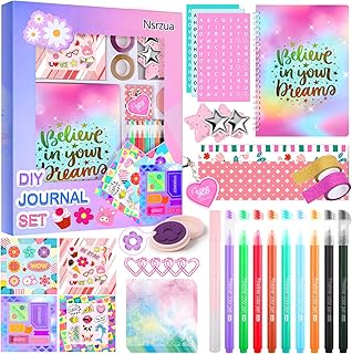 DlY Journal Kit for Girls Scrapbook Gifts for 8-14 Year Old Girl | 8 9 10 11 12 13 14 Year Old Girl Personalized Birthday Gift,toys for girls 8-14 Trendy Stuff Stationery Set Art Crafts Kit