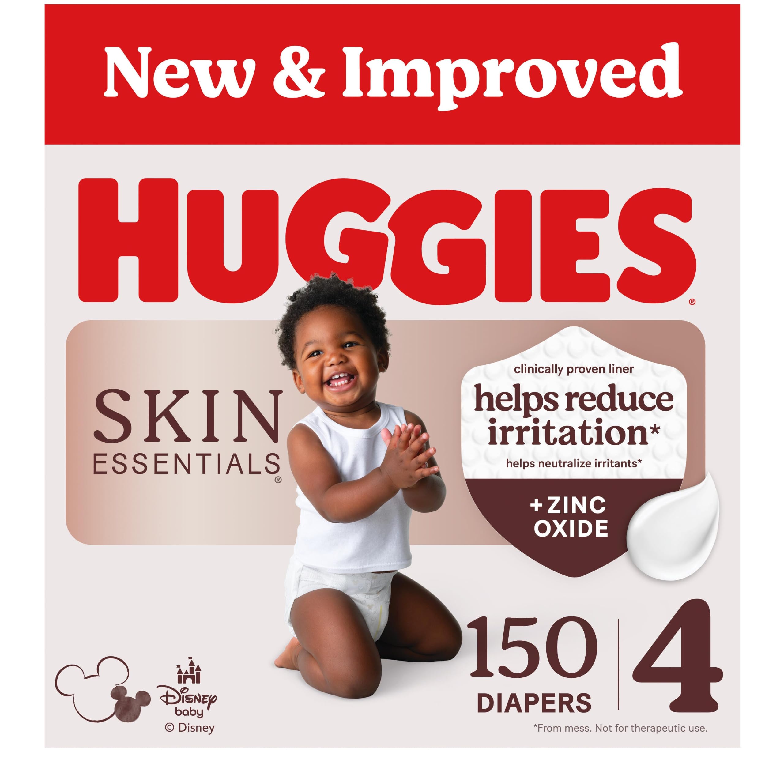 Huggies Skin Essentials Diapers Size 4, 150 Count (6 Packs of 25) | Zinc Oxide E