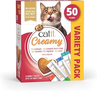 Catit Creamy Variety Pack Lickable Cat Treats for Cats & Kittens 50x10g | Grain-Free Soft Lick Cat Treat. Natural ingredients. High-meat content. Freezable treats.