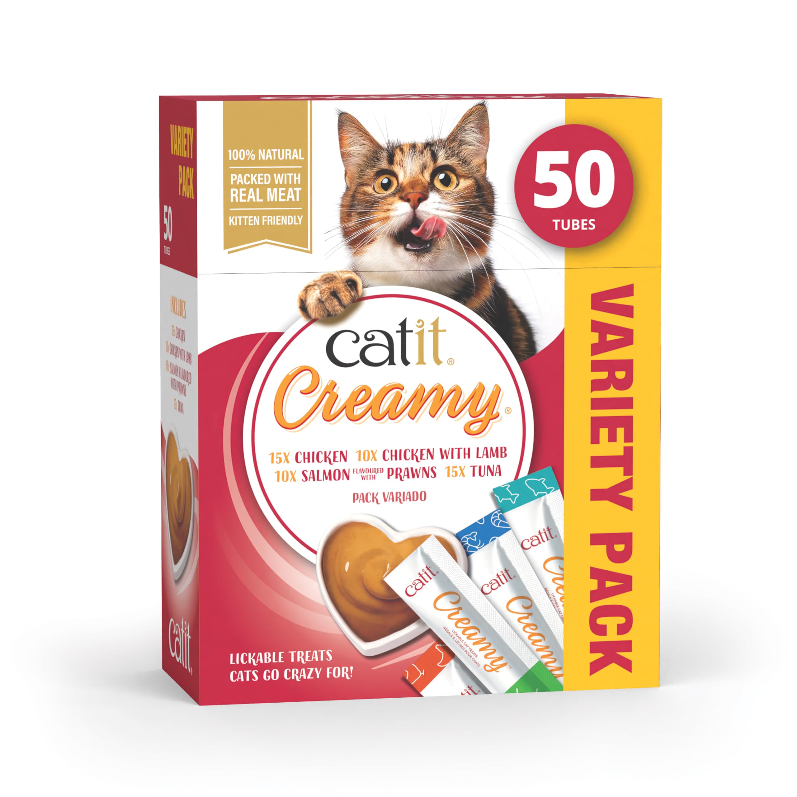 Catit Creamy Variety Pack Lickable Cat Treats for Cats & Kittens 50x10g | Grain-