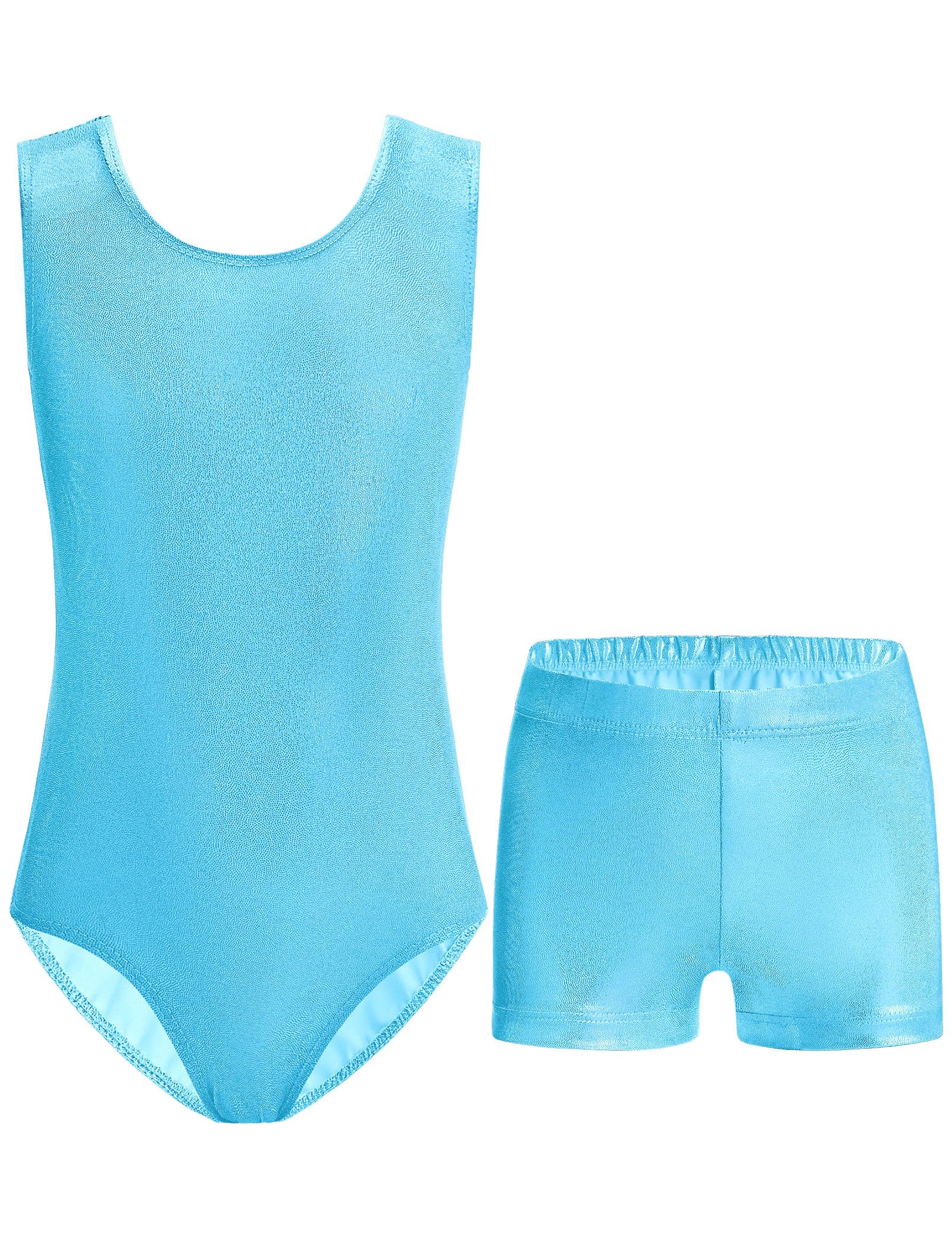 Nymphperi Girls Gymnastics Leotards 2 Pieces Sleeveless with Shiny Breathable Sh