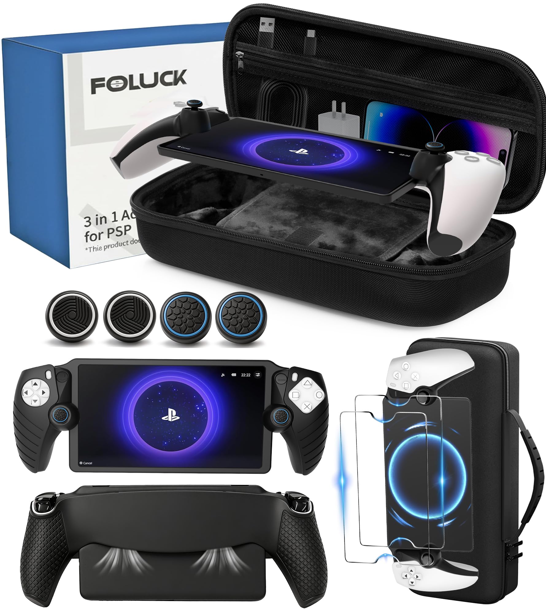Foluck 4 in 1 Carrying Case for PlayStation Portal Remote Player, PS Portal | Wa