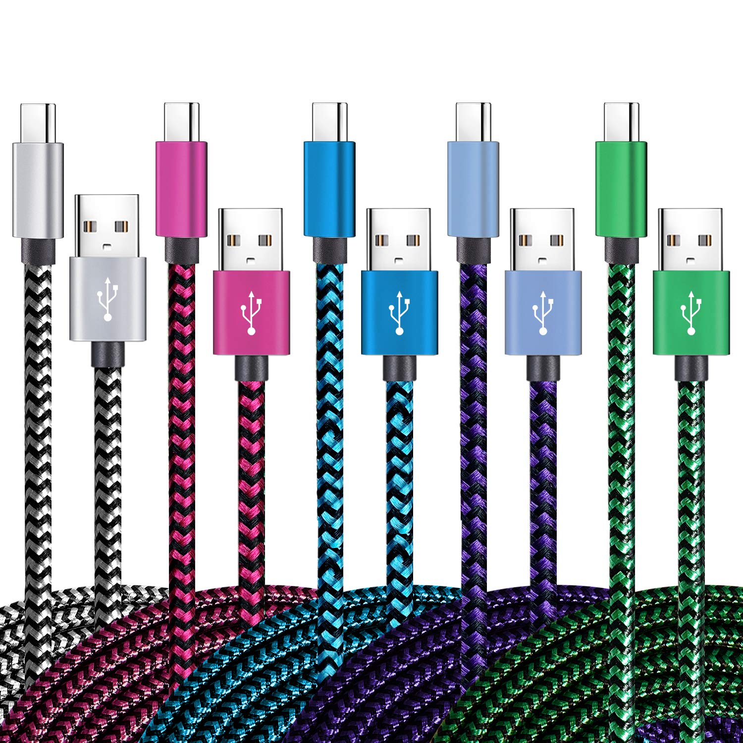 Teeind USB C Cable 6ft 5Pack, 3A Fast Charging Nylon Braided Type C Cord | Tpc00
