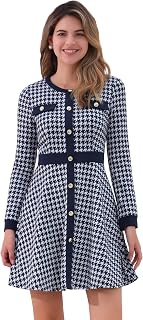 Allegra K Women's Houndstooth Plaid A-Line Elegant Business Work Dress