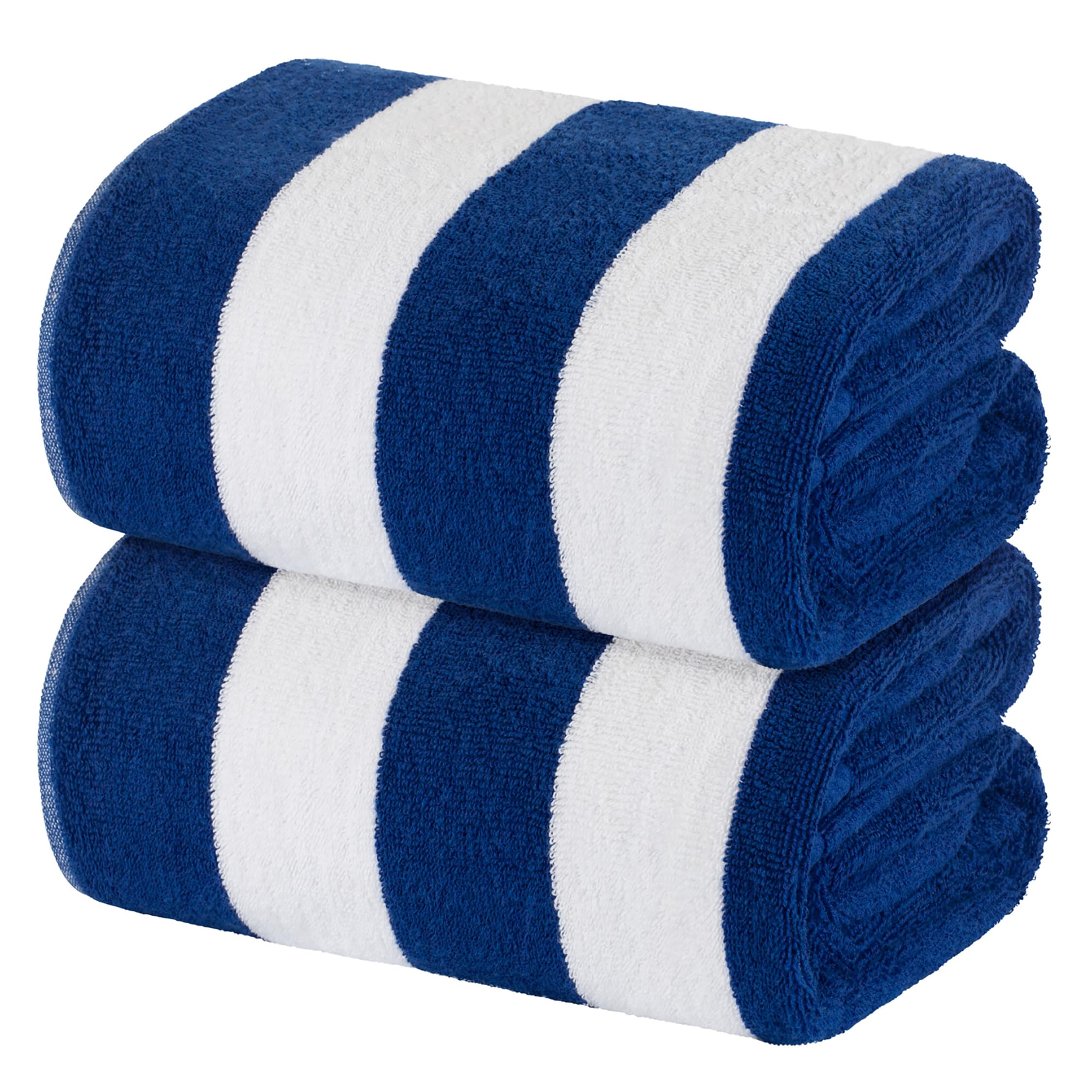 White Classic Stripe Cabana Beach Towels Oversized 2 Pack, 35x70, Navy Blue | 50