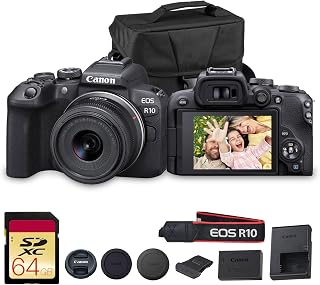 Canon EOS R10 Mirrorless Camera with 18-45mm Lens (5331C009) Bundle | For Beginner Photographers & Vloggers | 24.2MP APS-C Mirrorless Camera | 4K Video + 64GB Memory Card + Camera Bag