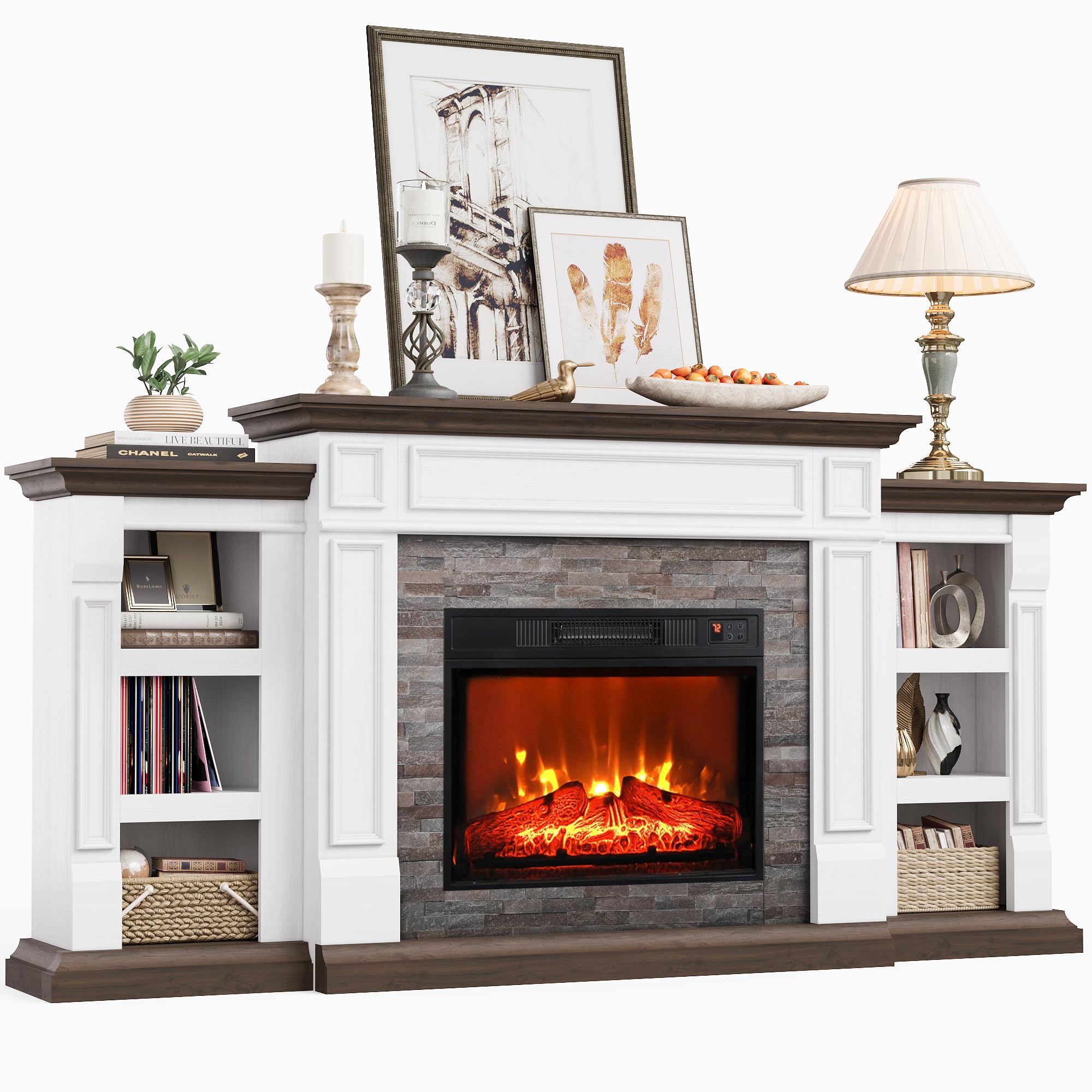Naice 72" Electric Fireplace with Mantel Fireplace TV Stand for Living Room | En