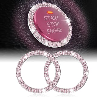 LivTee Car Engine Start Stop Decoration Ring, Crystal Double Rhinestone, Bling Car Interior Accessories for Women, Key Ignition &amp; Knob Bling Ring, Push to Start Button Cover/Sticker, Pink