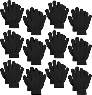 Kids Magic Gloves,12 Pairs Full Fingers Knit Gloves Stretchy Warm Gloves Bulk for Boys Girls