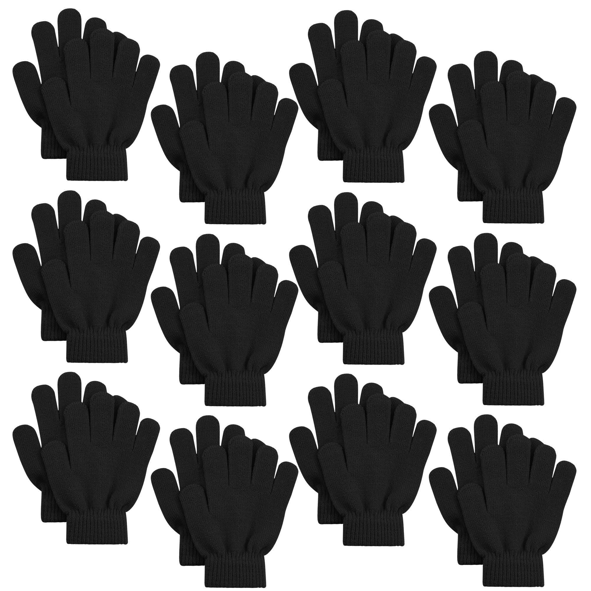 Kids Magic Gloves,12 Pairs Full Fingers Knit Gloves Stretchy Warm Gloves Bulk fo