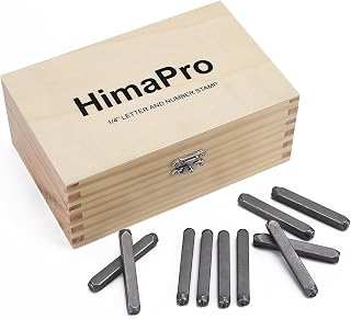 HimaPro 36-Piece Letter & Number Stamp Set, 40 Cr Steel, 1/4" (6mm) | Sandblast Finish, Full A-Z and 0-9 Set, Imprints Metal, Wood, Plastic, and Leather, Character-Indexed Wooden Case Included