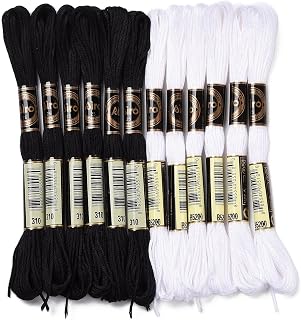 12 Skeins Black and White Dental Floss for Friendship Bracelets, 0.5mm Cross Stitch Thread for Jewelry Making, Knitting, Sewing and Craft Supplies