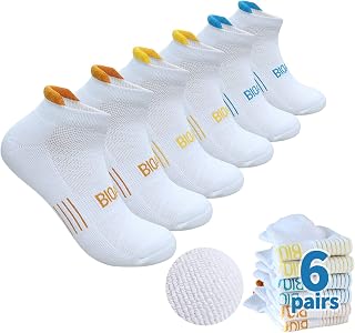 BIOAUM Women's Running Socks Low Cut 6 Pairs Cotton Padded Athletic with Tab Arch Support