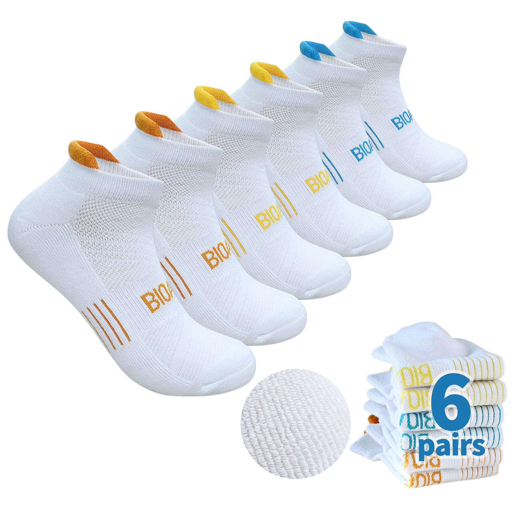 BIOAUM Women's Running Socks Low Cut 6 Pairs Cotton Padded Athletic with Tab Arc