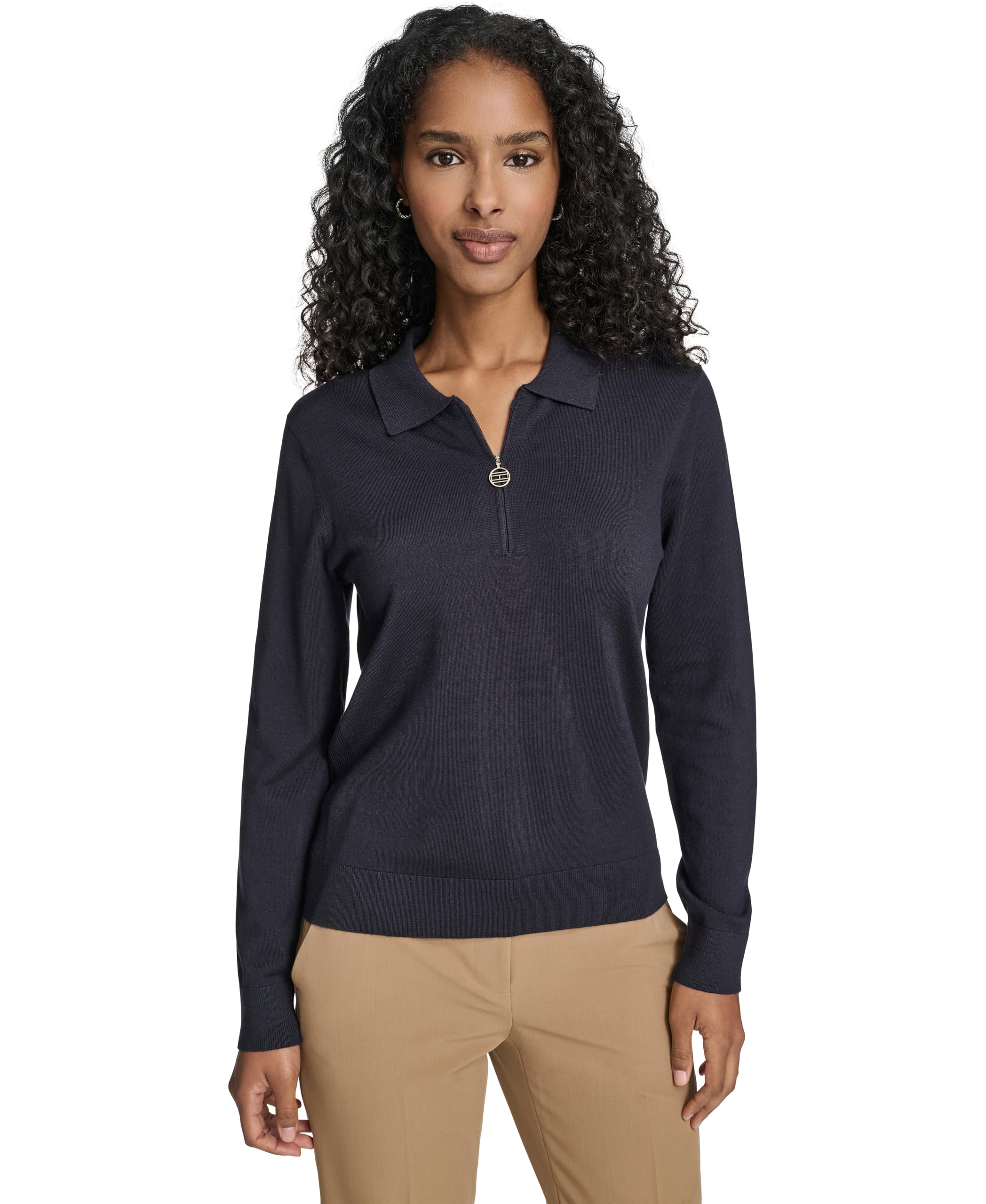Tommy Hilfiger Solid Long Sleeve Polo 1/4 Zip Sweater Sweater Women (Pack of 1)