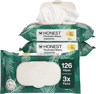 The Honest Company Flushable Wipes, Hypoallergenic, Tropical Leaves, 126ct | Flushable Wipes, 126 Ct. Hypoallergenic, Plant-Based, 99% Water, Gynecologist Tested. Safe To Flush, For Sensitive Skin.