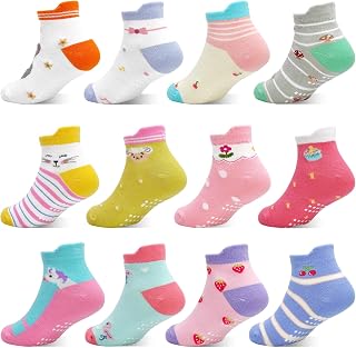 GRPSKCOS Toddler Non Slip Socks 12 Pairs Anti Slip Socks for Kids Age 1-7