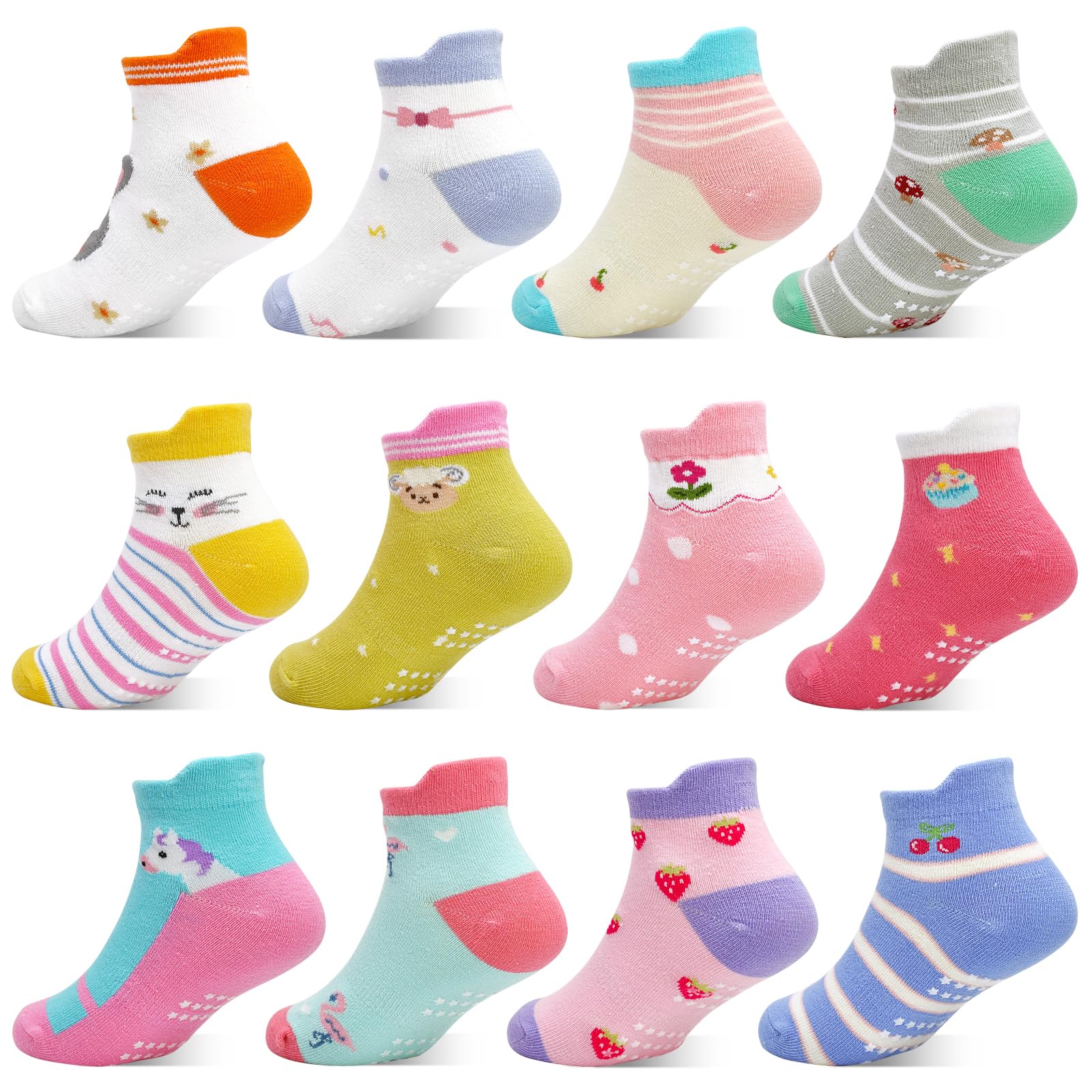 GRPSKCOS Toddler Non Slip Socks 12 Pairs Anti Slip Socks for Kids Age 1-7