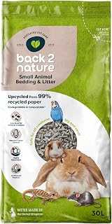 Back2Nature Small Animal Bedding (30L) - Non-Toxic Recycled Paper | 99% Recyced Paper. Highly Absorbent with Excellent Odour Control. Non-Clumping, Biodegradable and Compostable. Made in UK.