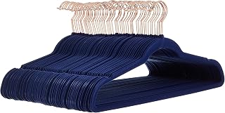 Amazon Basics Slim Velvet Non-Slip Space Saving Suit Clothes Hangers, Sturdy Construction, Navy Blue/Rose Gold, 50-Pack