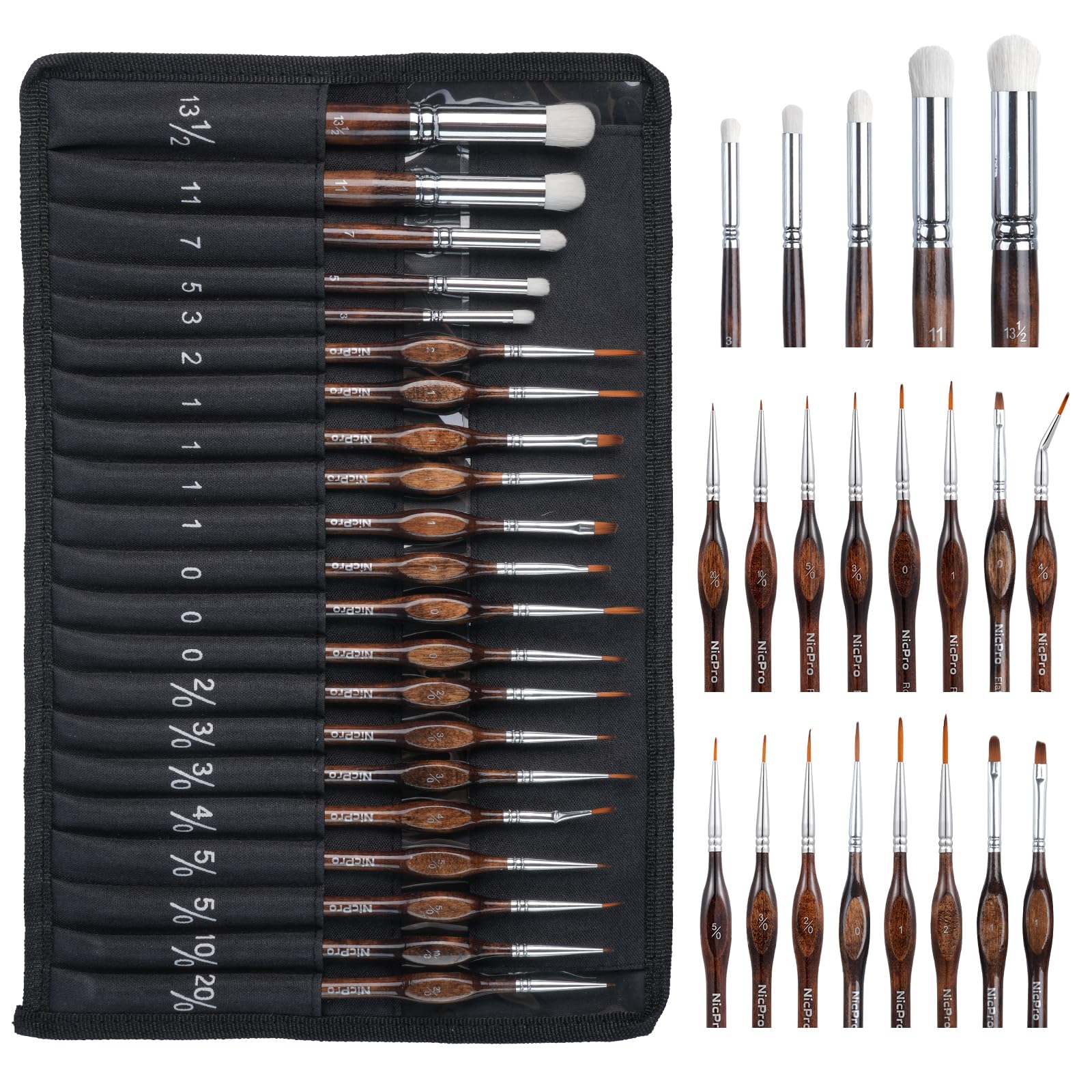 Nicpro Pinceles miniaturas, Pincel seco- 21 Pinceles para modelismo con Rollo de