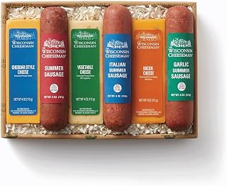 The Wisconsin Cheeseman 6-Piece Meat & Cheese Bars & Logs Collection | Summer Sausage Meats and Cheeses Gift Basket for Adults, Women & Men - Holiday Charcuterie Board, Thank You Gifts