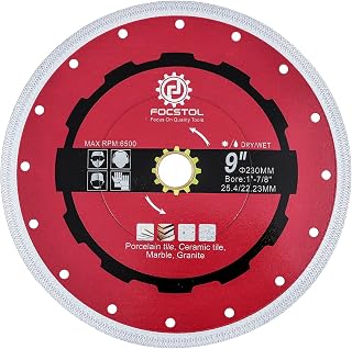 FOCSTOL Diamant Trennscheibe - 230mm Fliesentrennscheibe für Porzellan Keramikfliesen Marmor Granit Quarz Laube 25,4mm x 22,23mm