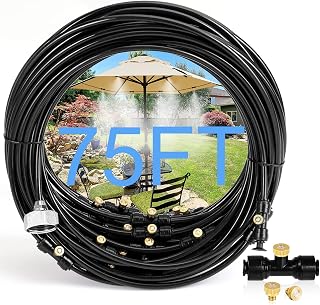 Bonviee 75FT Misters for Outside Patio, 23 Brass Nozzles, 3/4 Inch Adapter | 23M Outdoor Misting System for Patios, Gardens & Greenhouses, Preassembled Misting Line for Flexible DIY Cooling Layouts.
