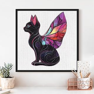 Black Cat Cross Stitch Kits - Cute Animals Series | DIY Embroidery Kit for Beginners with 11CT Fabric and Vibrating Threads | Thoughtful DIY Gift for Home Decoration