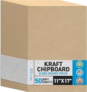 MagicWater Chipboard Sheet - 11x17 inch - 50 pt - 0.050" Thick - 50 Pack | For DIY Projects, Heavy Duty Kraft, Paperboard for Scrapbooking, Books, Picture Frame Backing, Art Projects & Crafts