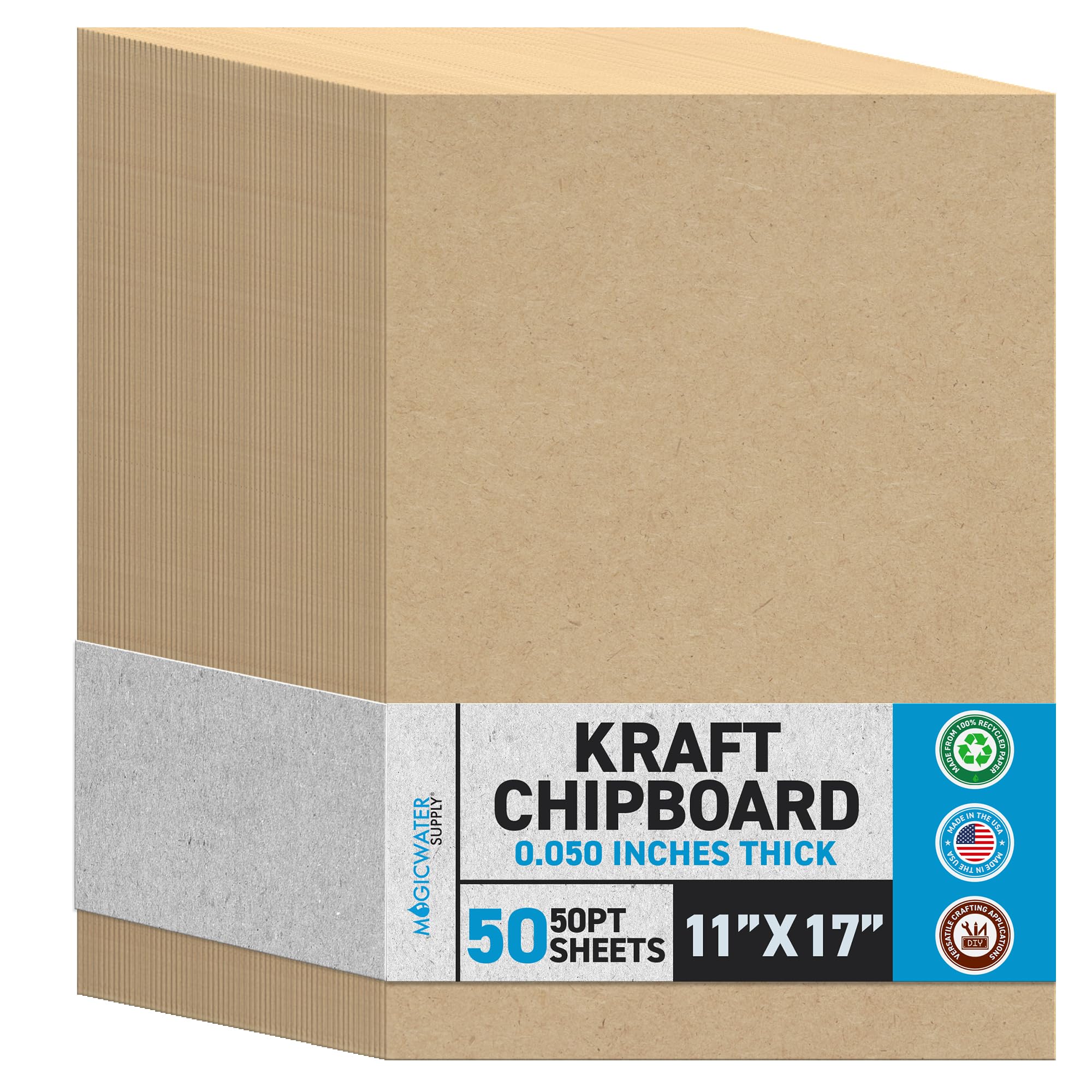 MagicWater Chipboard Sheet - 11x17 inch - 50 pt - 0.050" Thick - 50 Pack | For D