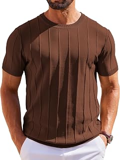 Coofandy Camisetas de Punto de Manga Corta para Hombre, Estilo Casual, Cuello Redondo, Acanalado