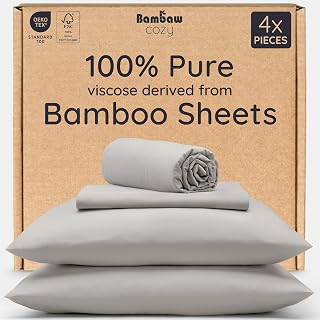 Bambaw Queen Sheet Set – 4pcs 100% Viscose Derived from Bamboo Cooling Sheets Set Queen Size, Cooling Sheet for Night Sweats, Ultra Soft & Breathable, 16'' Deep Pockets (Moonlight Gray)