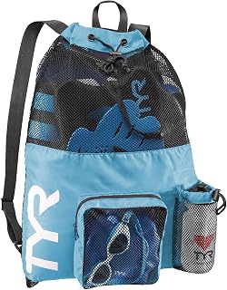 TYR Big Mesh Mummy Backpack - Ventilated Swim Gym and Workout Gear Bag, Blue