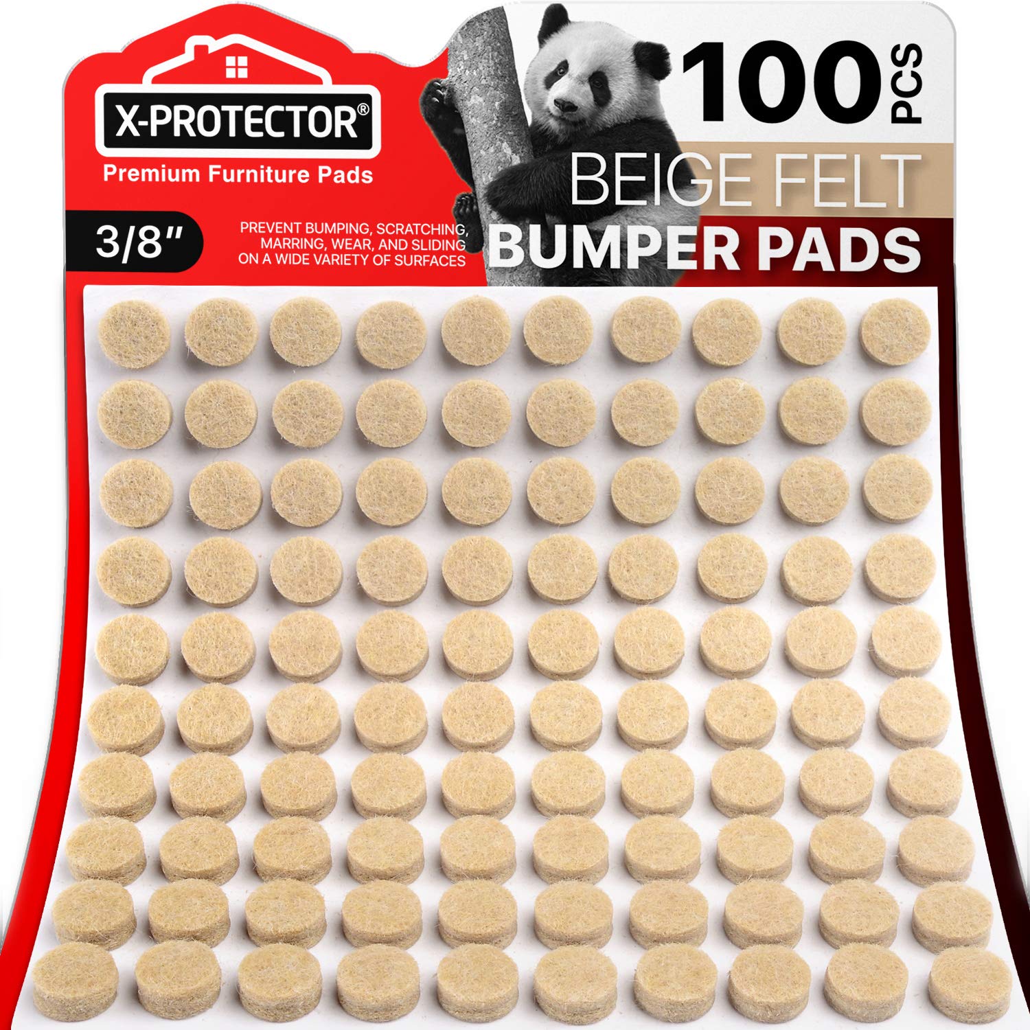 Cabinet Door Bumpers X-Protector 100 PCS – Small Felt Pads 3/8” (Beige) | Ideal 