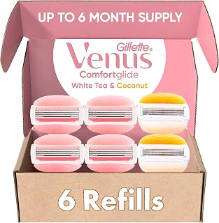 Gillette Venus ComfortGlide White Tea 4 count, with Gillette Venus ComfortGlide plus Olay 2 count, Women's Razor Blade Refills