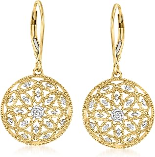 Ross-Simons 0.10 ct. t.w. Diamond Circle Drop Earrings in 18kt Gold Over Sterling