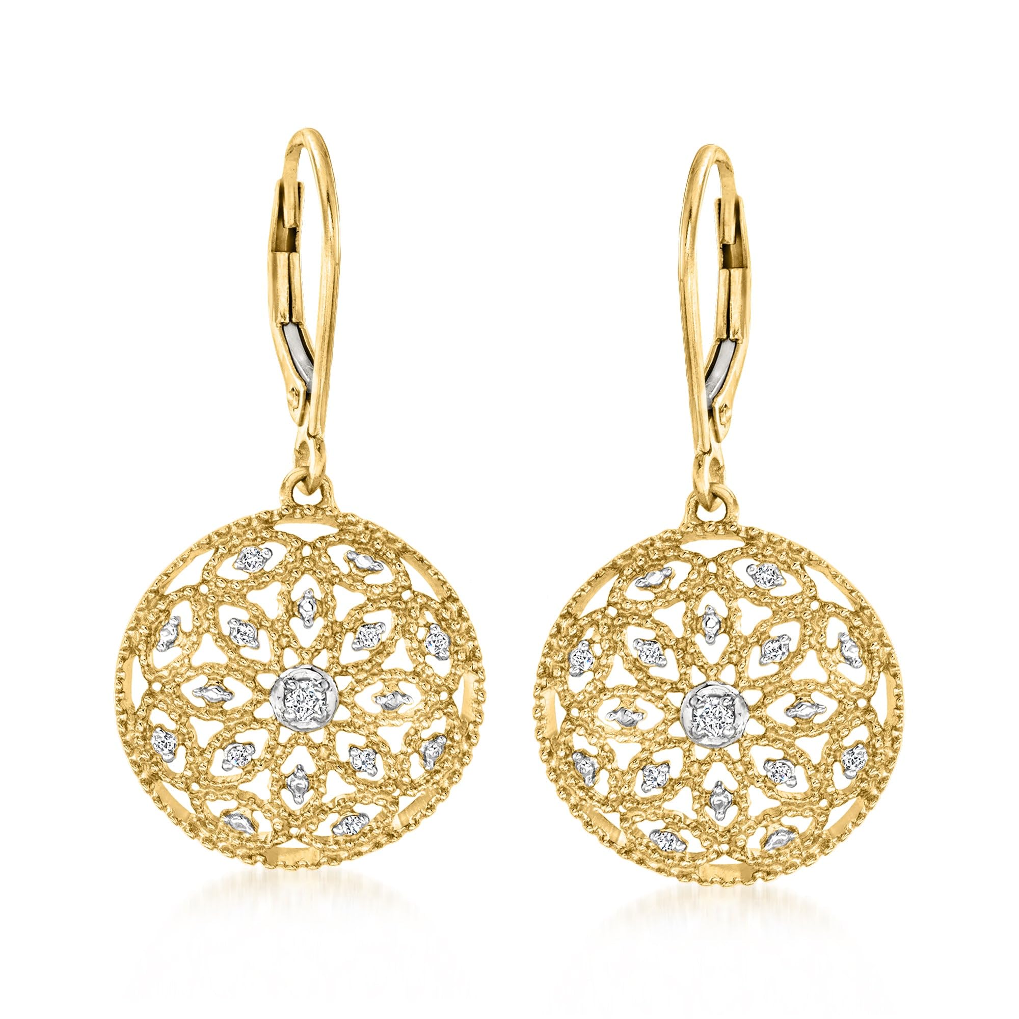 Ross-Simons 0.10 ct. t.w. Diamond Circle Drop Earrings in 18kt Gold Over Sterlin