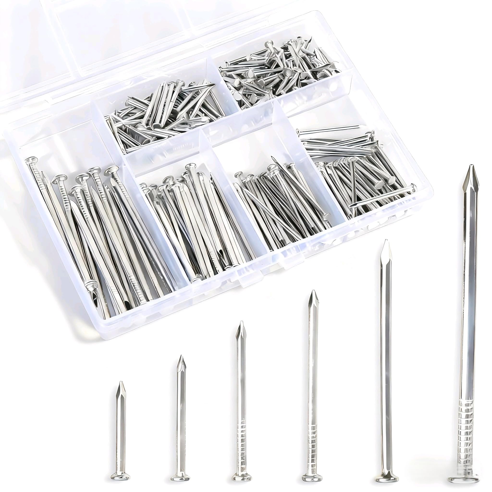 Ywmimn 280 Pcs Nail Assortment Kit, 6 Sizes Finishing Nails for Hanging Pictures