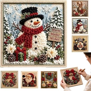 3D Christmas Fabric Poke DIY Art Kit for Adults & Beginners with Fram | Craft Fabric Punch Needle Kit for Mantel Shelf Tabletop Indoor Home Xmas Decor, Thoughtful Handmade Gifting