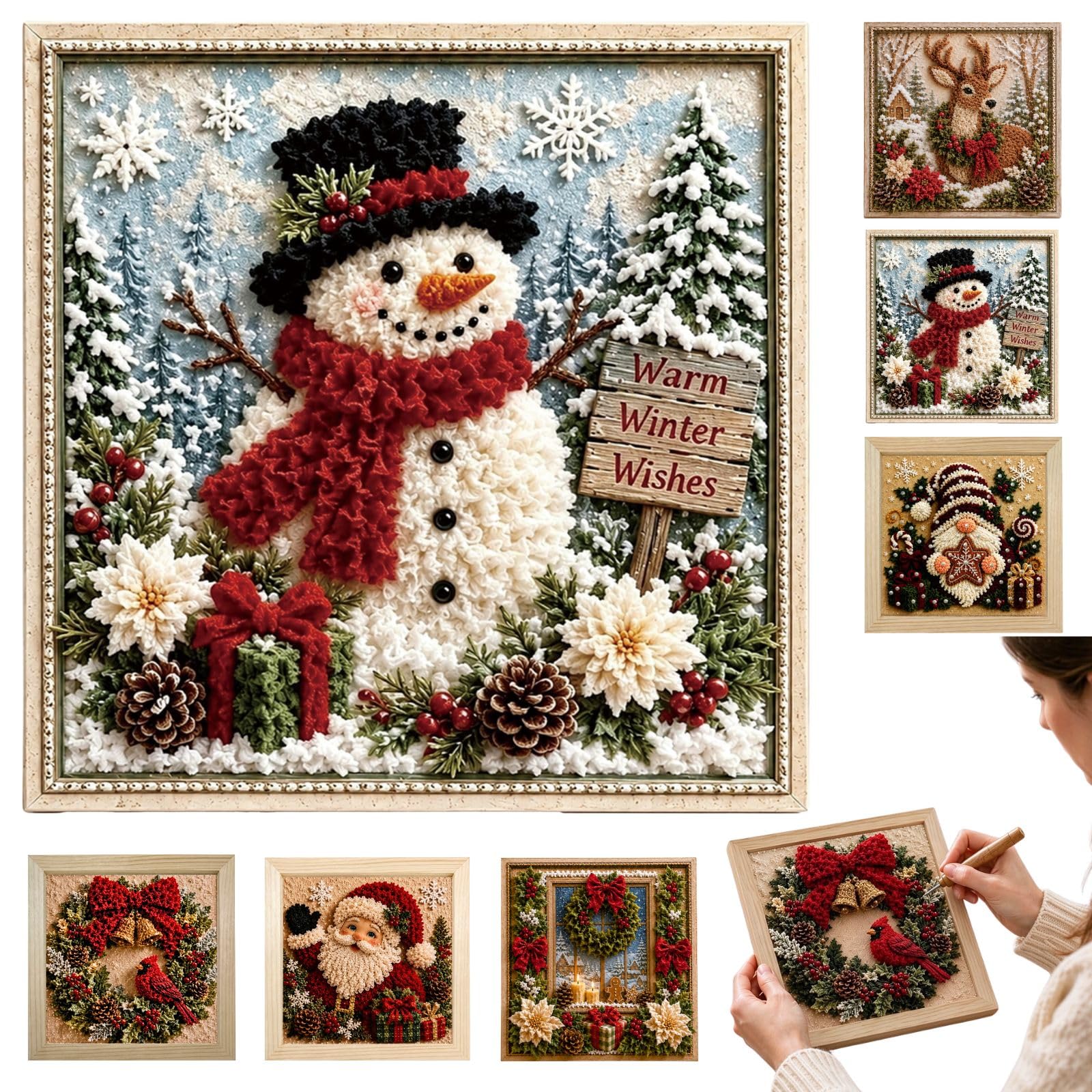 3D Christmas Fabric Poke DIY Art Kit for Adults & Beginners with Fram | Craft Fa