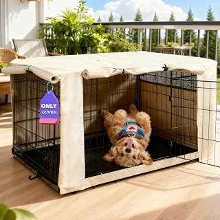 HiCaptain 36-Inch Dog Crate Cover with Mesh, Waterproof Kennel Cover, Beige | Breathable Mesh, Dual Zip Panels and Durable Fabric Resist Wind Rain UV Rays, Fits 36 x 23 x 25 Inch Crates, Cover Only